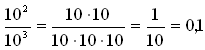 Talan 10 í 2 veldi deilt með 10 í þriðja veldi er sama og 0,1